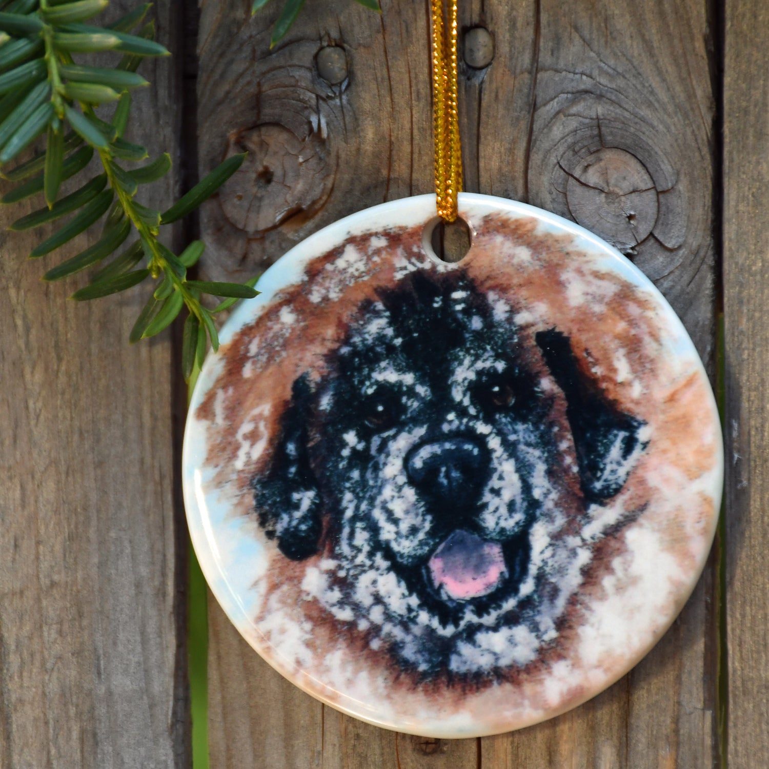 "Snow Covered, leonberger ornament"